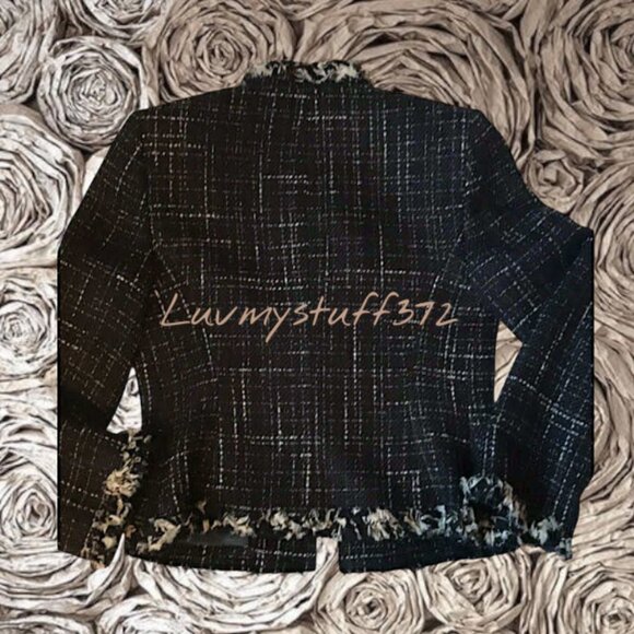 Pretty Vintage Nipon Boutique Jacket in Black/White Plaid with Silk Fringe Trim - Picture 7 of 12